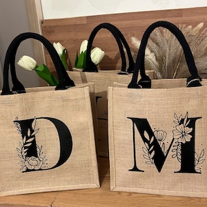 Sac en jute personnalisé avec prénom | Cadeau personnalisé pour Maman, Mamie, | anniversaire, noël | Sac de courses | Cabas en Toile de jute