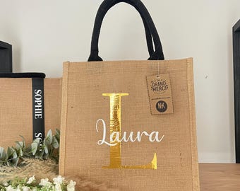 Personalised Cabas bag | Custom jute bag for shopping, beach and to gift to a best friend