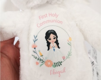 First Holy Communion Gift, Personalised Soft Teddy,  Gift for Girls Holy Communion, Pretty Girl, Beautiful Gift for Ages 6 to 9 years old