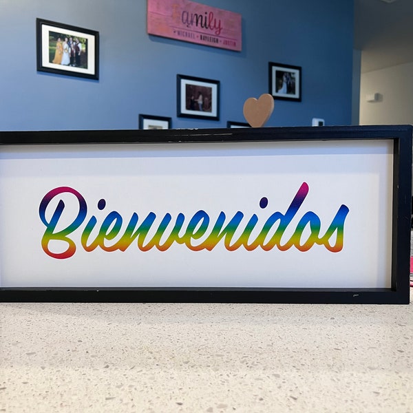 LGBTQ+ Rainbow Gay Lesbian Pride Hispanic Spanish Welcome Home Wall Bienvenidos Sign