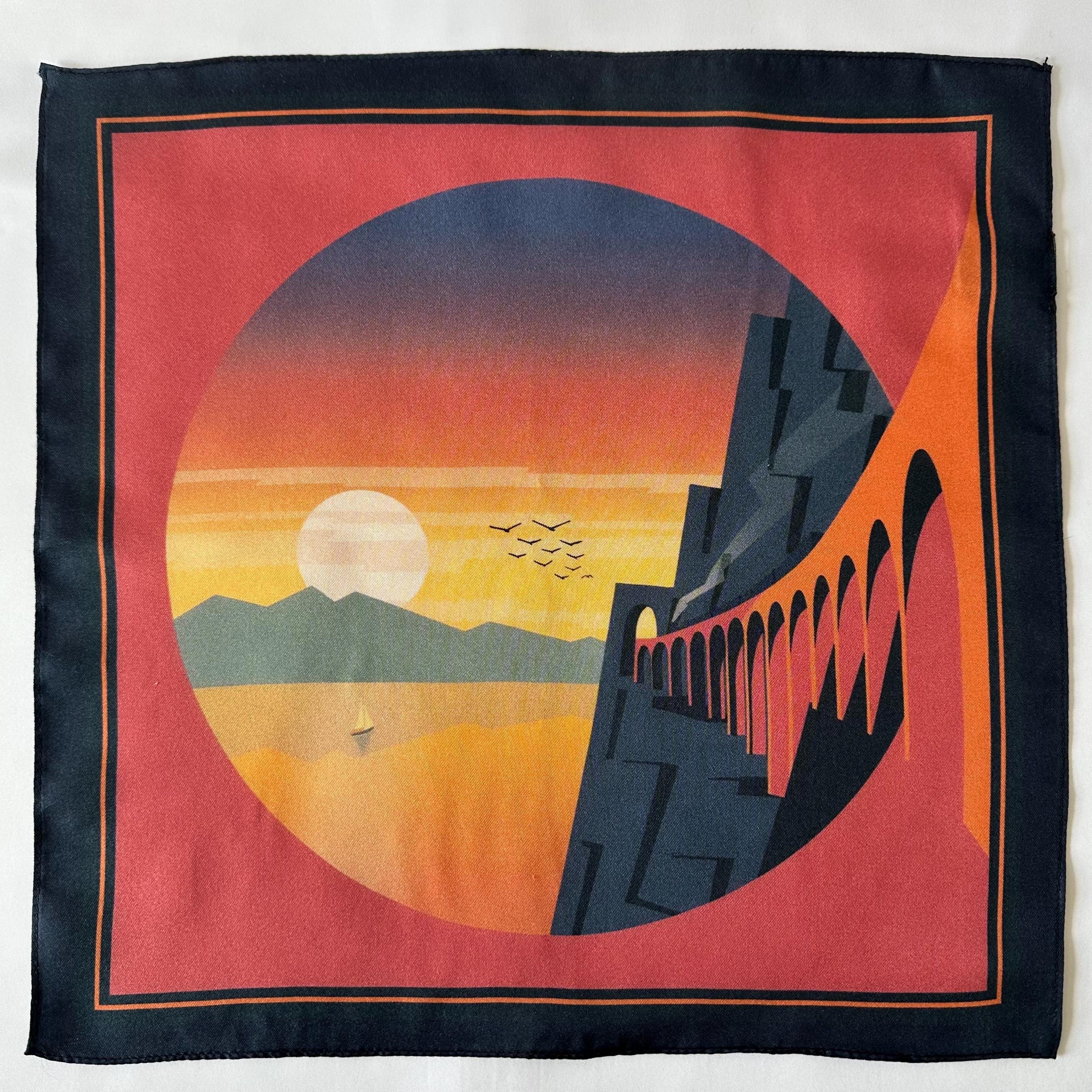 Silk Pocket Square: Golden Hour Sunset Scene, Elegant Outfit