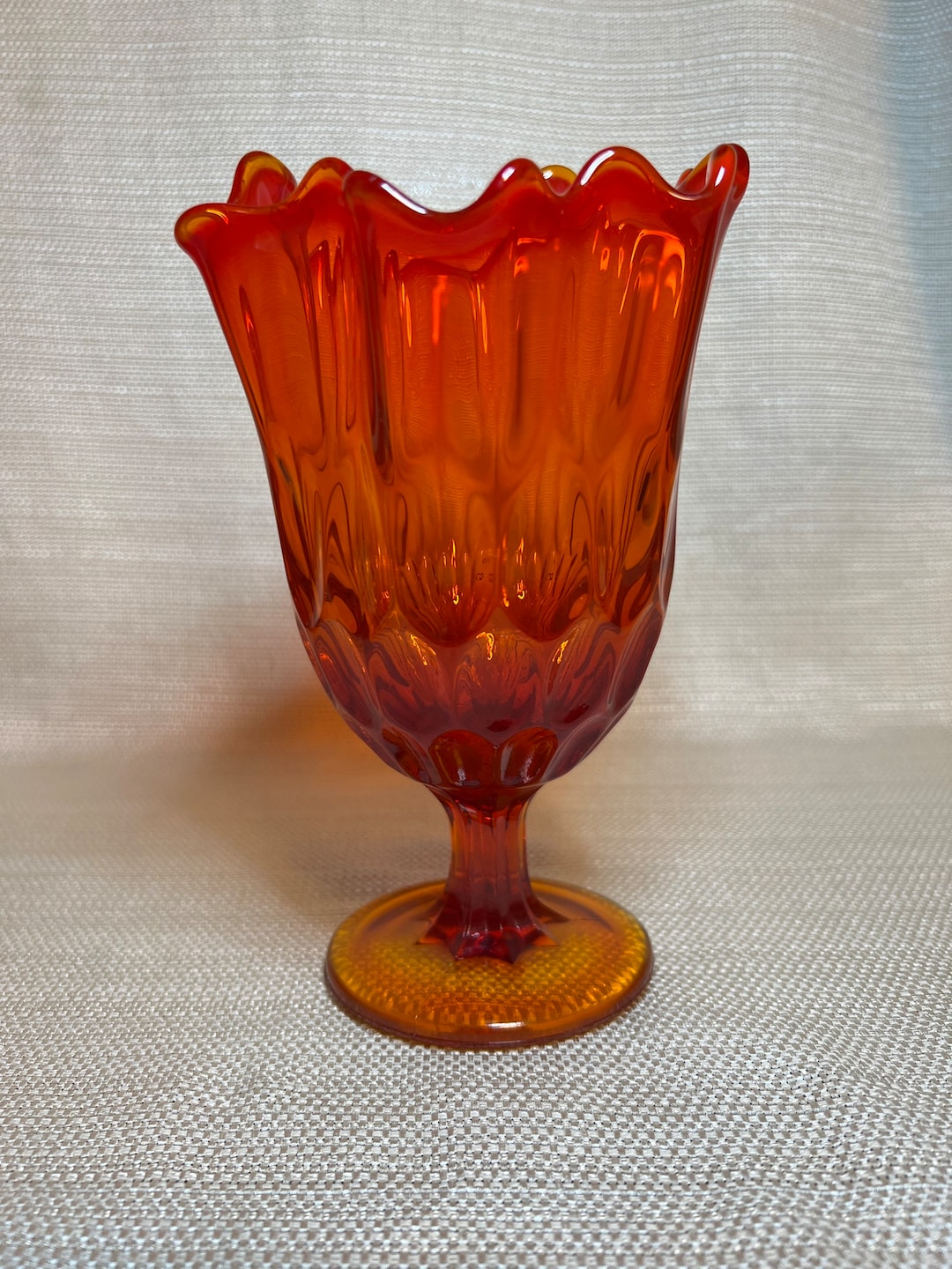 Vintage Fenton Colonial Orange Thumbprint Handkerchief Vase. Etsy