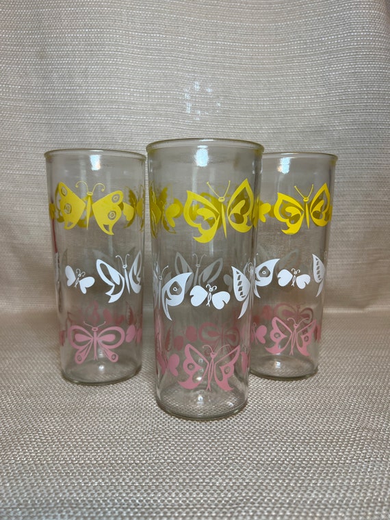 Vintage Butterfly Jelly Jar Drinking Glasses Set of 3 Etsy