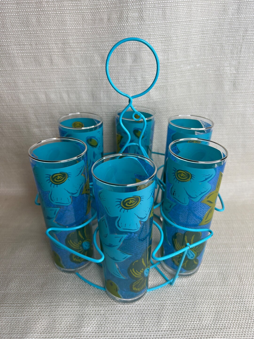 Vintage Federal Glass Tom Collins Glasses With Carrier Set Etsy