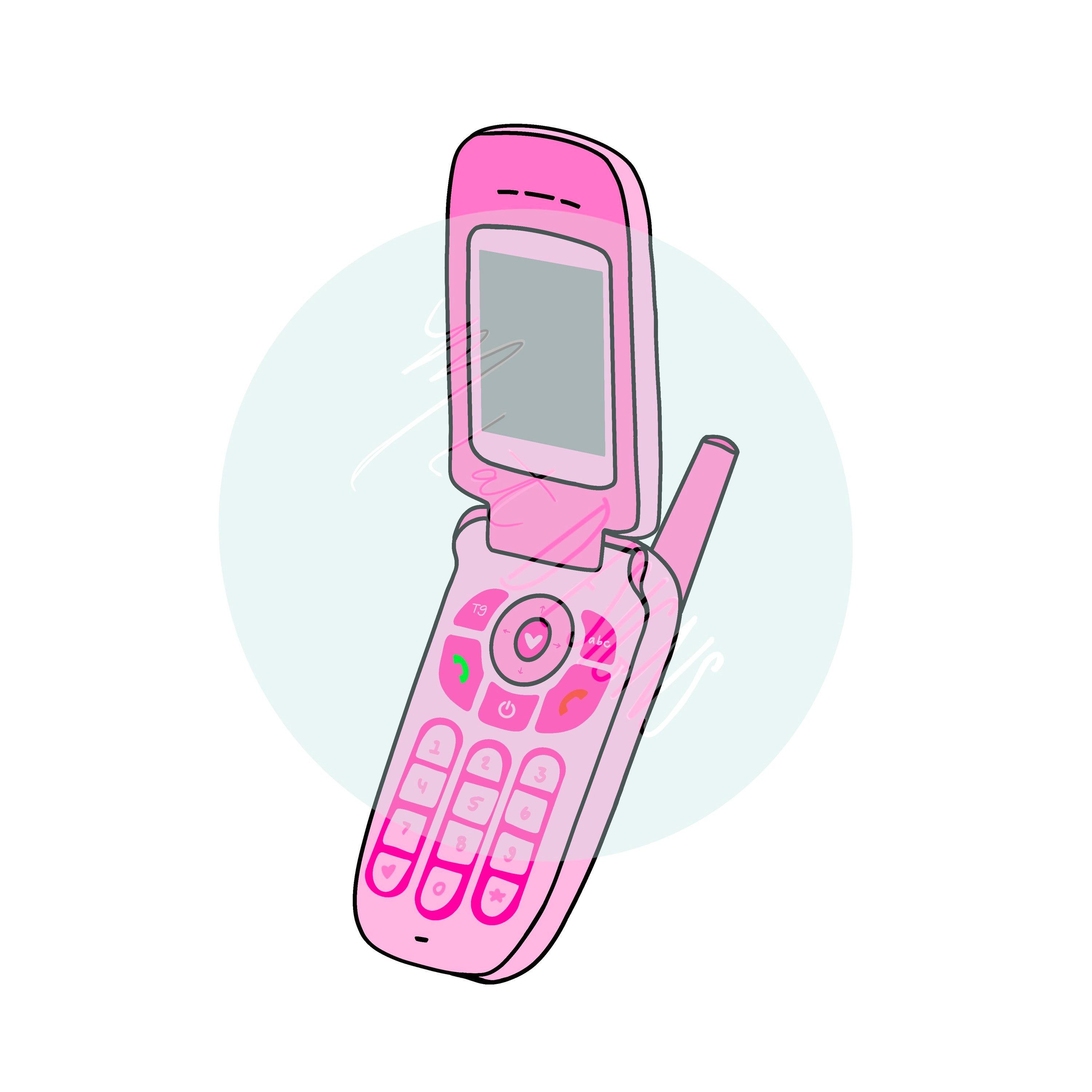 Premium Vector  Pink flip phone icon. nostalgia for the 2000 years. y2k  style. simple flat linear vector illustratio