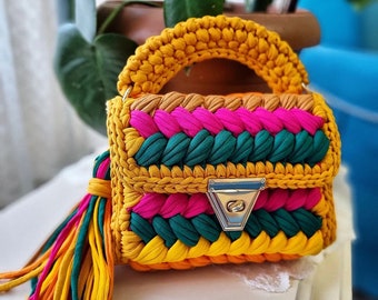 Multi Color Bag / Crochet Designer Bag / Knitted Colorful Shoulder Bag For Wedding / Capri Luxury Bag
