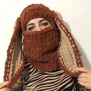 Bunny Balaclava Mask, Knitted Balaclava Unisex, Animal Balaclava, Balaclava With Ears, Custom Color Balaclavas, Bunny Ski Mask