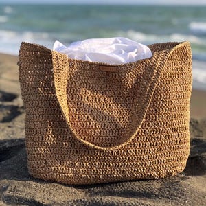 Häkeln Raffia Einkaufstasche, Sommer Stroh Einkaufstasche für Frauen, Stroh Strand Schultertasche
