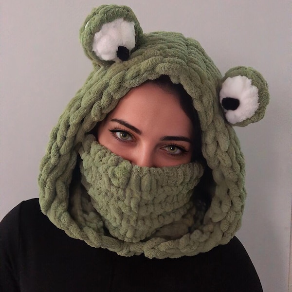 Knitted Bear Beanie And Mask, Hooded Balaclava, Hood with Mask, Face Mask, Ski Mask, Teddy Bear Snood, Knitted Balaclava