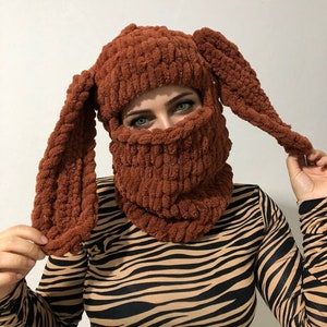 Hand Knitted Bunny Balaclava: Winter Ski Mask with Ears