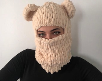 Hand Knit Wool Balaclava, Animal Balaclava, Helmet Protector, Ski
