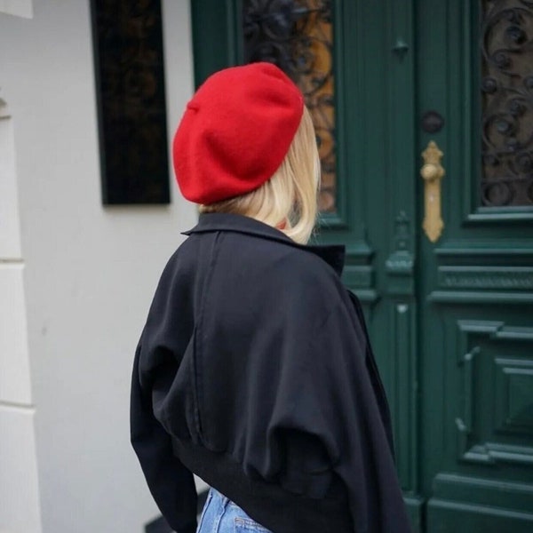 Classic French Beret, Winter Woman Red Beret, Brim Beret Hat, Painters Hat, Valentine's Day Gift