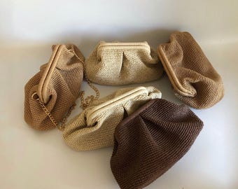 Small Raffia Beige Clutch Bag For Women, Straw Knitted Raffia Bag, Straw Summer Bag, Party Dumpling Clutch Bag