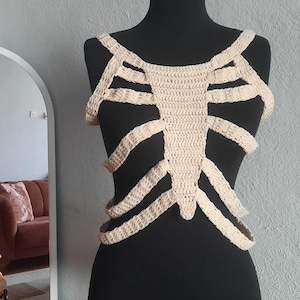 Crochet Skeleton Top, Skeleton Corset, Crochet Bone Corset, Crochet Skull Top, Halloween Top