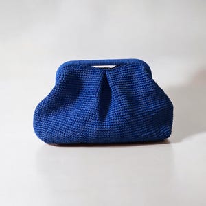 Handgemachte Hochzeit Raffia Clutch Tasche, Saxe Blau Stroh gestrickte Raffia Tasche, Top Griff Clutch Handtasche für Frauen