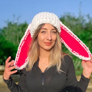 Bonnet lapin avec oreilles, bonnet lapin tricoté, bonnet lapin, bonnet d&#39;hiver au crochet