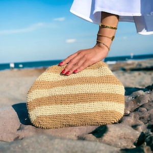Raffia Beige Clutch Bag For Women, Straw Knitted Raffia Bag, Natural Summer Handbag, Wedding Beach Clutch Bag