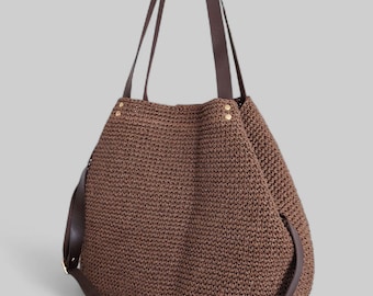 Bolso tote de cuero marrón para verano, bolso bandolera de playa de paja, bolso tote de rafia de crochet, bolso tote de verano para el hombro