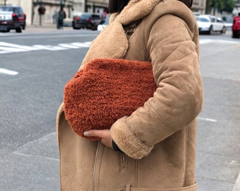 Handmade Teddy Pouch Crochet Bag, Handcrafted Winter Dumpling Clutch, Cloud Teddy Purse Bag for Women
