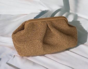 Handmade Raffia Clutch Bag For Women, Natural Summer Handbag, Straw Summer Pouch Bag