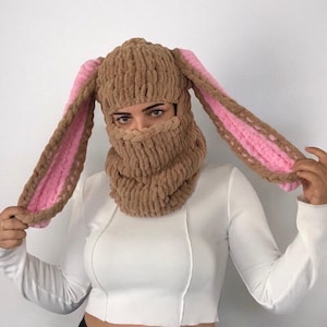 Bunny Balaclava Mask, Unisex Animal Balaclava, Balaclava With Ears, Custom Knitted Balaclavas, Bear Ski Mask, Bunny Festival Mask