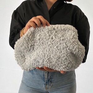 Handmade Dumpling Clutch Bag, Soft Teddy Clutch Bag, Cloud Teddy Crochet Purse Bag