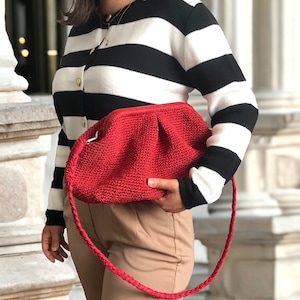 Red Raffia Clutch Bag For Women, Knitted Summer Raffia Bag, Straw Wedding Pouch Clutch Bag