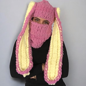 Long Ears Bunny Balaclava, Knitted Balaclava Hat, Animal Balaclava, Hat With Ears, Winter Snow Mask, Bunny Festival Mask
