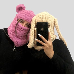 Knitted Balaclava Mask, Ski Helmet Mask Bunny Ears, Unisex Animal Balaclava, Balaclava With Ears, Winter Ski Hat, Bunny Festival Mask