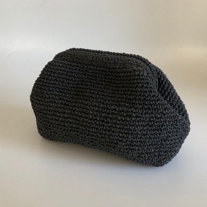 Black Raffia Clutch Bag For Women, Woven Straw Summer Handbag, Knitted Raffia Pouch Clutch Purse