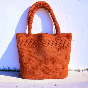 Orange Summer Shoulder Tote Bag For Women, Straw Beach Shoulder Bag, Crochet Summer Raffia Tote Bag