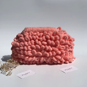 Crochet Puffy Teddy Pouch Clutch, Handmade Fluffy Dumpling Clutch, Curry Purse Bag For Christmas
