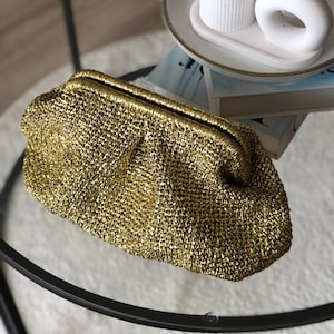 Bridesmaid Clutch Bag, Metallic Gold Raffia Pouch Clutch Bag, Evening Crochet Pouch Bag, Summer Raffia Luxury Handbag