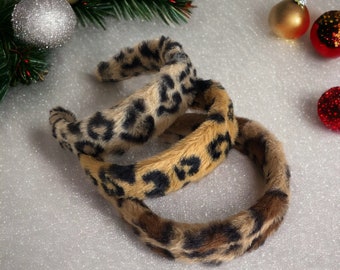 Bandeau en peluche léopard, bandeau duveteux fait main, bandeau à nouer turban à imprimé animal, bandeau à fourrure, cadeau de fête des mères