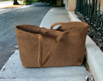 Sac fourre-tout en raphia au crochet, sac de plage en paille pour femme, sac d'été en paille