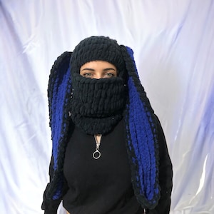 Long Ear Bunny Balaclava, Knitted Balaclava Unisex, Animal Balaclava, Balaclava With Ears, Winter Snow Mask, Bunny Festival Mask