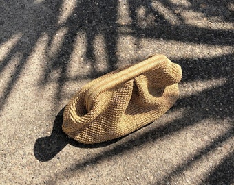 XL Raffia Camel Clutch Bag für Frauen, natürliche Sommerhandtasche, gestrickte Raffia Beutel Clutch Bag, Oversize Raffia Clutch Bag