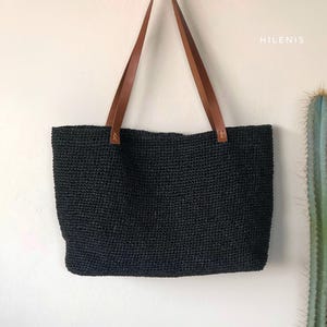 Summer Woven Leather Tote Bag For Women, Straw Beach Shoulder Bag, Crochet Raffia Tote Bag