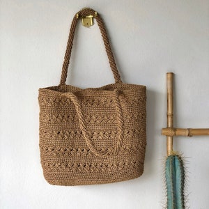 Straw Beach Shoulder Bag, Crochet Woven Raffia Large Tote Bag, Beige Summer Straw Bag