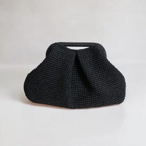 Black Top Handle Clutch Hand Bag, Raffia Pouch Clutch Bag, Summer Straw Wedding Clutch