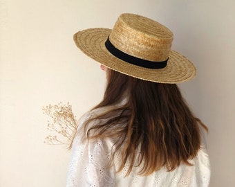 Cappello estivo in paglia beige fatto a mano, cappello da sole per le vacanze, cappello estivo in paglia da spiaggia, cappello Panama da donna, cappello da sole Fedora