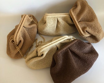 Small Raffia Beige Clutch Bag For Women, Straw Knitted Raffia Bag, Straw Summer Bag, Party Dumpling Clutch Bag