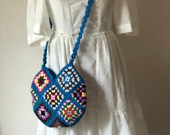Crochet Granny Shoulder Bag, Handcrafted Boho Crossbody, Mini Chic Purse For Women