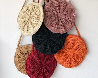 Handmade Crochet Macaron Bag, Summer Raffia Crossbody Bag For Women, Straw Shoulder Bag