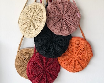 Handmade Crochet Macaron Bag, Summer Raffia Crossbody Bag For Women, Straw Shoulder Bag