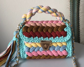 Multi Color Bag / Crochet Designer Bag / Knitted Colorful Shoulder Bag For Women / Capri Luxury Bag