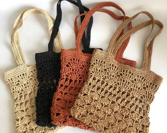 Häkeln Sommer Raffia Einkaufstasche, Stroh Strand Schulter Einkaufstasche, Raffia Mesh Minimal Boho Tasche
