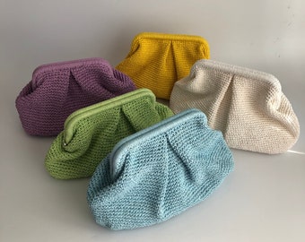 Modern Natural Wicker Handmade Clutch Bag For Women, Natural Summer Handbag, Dumpling Clutch Bag Gift for Girlfriend