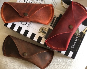 Estuche de cuero genuino para gafas de sol, hecho a mano, minimalista, funda de cuero para gafas de lectura.