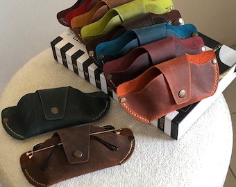 Estuche minimalista de cuero para gafas, soporte de cuero genuino para gafas de sol, funda de cuero para gafas